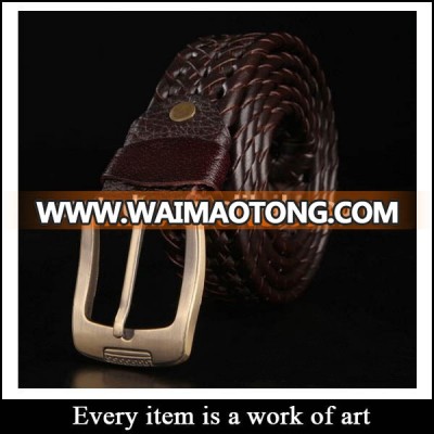 Wholesale custom coffee color lady leather hand knitted belt